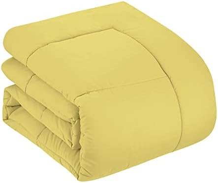 7 Piece Comforter Set Bag Solid Color All Season Soft Down Alternative Blanket & Luxurious Microfiber Bed Sheets, Yellow, Queen (Pack of 4) - image 10
