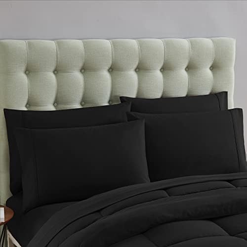 7 Piece Comforter Set Bag Solid Color All Season Soft Down Alternative Blanket & Luxurious Microfiber Bed Sheets, Black, King (Pack of 3) - image 11