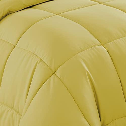 7 Piece Comforter Set Bag Solid Color All Season Soft Down Alternative Blanket & Luxurious Microfiber Bed Sheets, Yellow, Queen (Pack of 4) - image 11