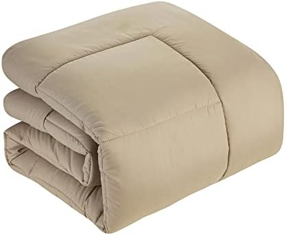7 Piece Comforter Set Bag Solid Color All Season Soft Down Alternative Blanket & Luxurious Microfiber Bed Sheets, Taupe, King (Pack of 3) - image 9