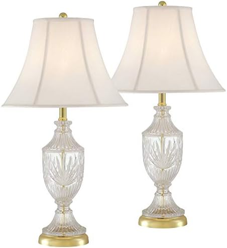 26 1/2" Tall Table Lamps Set of 2 Gold Brass Cut Clear Glass Urn - image 11