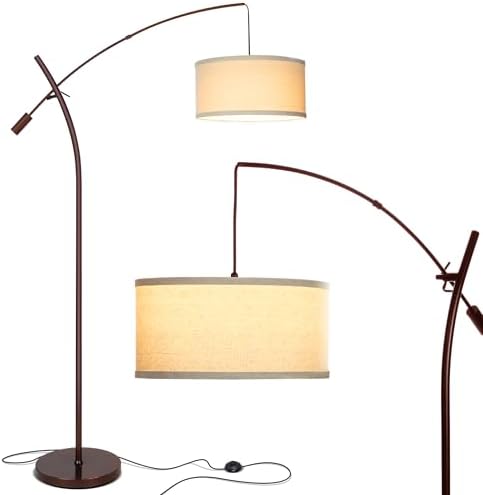 Grayson LED Floor Lamp, Modern Arc Lamp with Linen Shade for Office & Living Room, Tall, Height Adjustable Industrial Standing Lamp for Bedroom Reading, Over The Sofa - Bronze - image 11