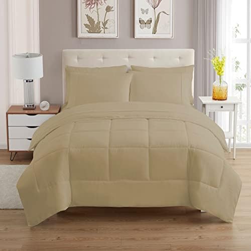 7 Piece Comforter Set Bag Solid Color All Season Soft Down Alternative Blanket & Luxurious Microfiber Bed Sheets, Taupe, King (Pack of 3) - image 8