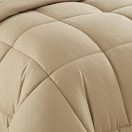 7 Piece Comforter Set Bag Solid Color All Season Soft Down Alternative Blanket & Luxurious Microfiber Bed Sheets, Taupe, King (Pack of 3) - image 10