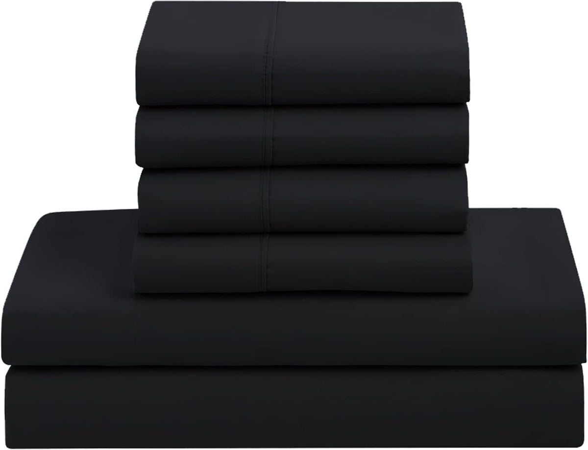 7 Piece Comforter Set Bag Solid Color All Season Soft Down Alternative Blanket & Luxurious Microfiber Bed Sheets, Black, King (Pack of 3) - image 6