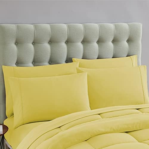 7 Piece Comforter Set Bag Solid Color All Season Soft Down Alternative Blanket & Luxurious Microfiber Bed Sheets, Yellow, Queen (Pack of 4) - image 12
