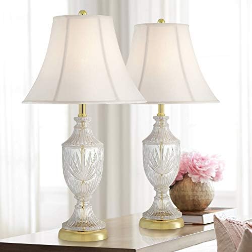 26 1/2" Tall Table Lamps Set of 2 Gold Brass Cut Clear Glass Urn - image 12