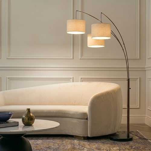 Trilage Arc Floor Lamp - Large Standing Lamp with 3 Fabric Shades & LED Bulbs for Living Room Over the Sofa, Reading, Multi-Head Traditional Tree Floor Lamp for Bedroom - Oil Rubbed Bronze - image 12