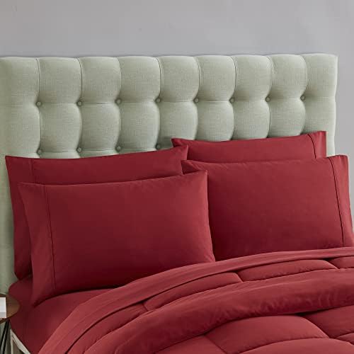 7 Piece Comforter Set Bag Solid Color All Season Soft Down Alternative Blanket & Luxurious Microfiber Bed Sheets, Red, Twin (Pack of 4, 28 Count Total) - image 12