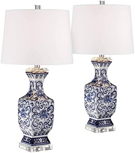 28" Tall Table Lamps Set of 2 Blue White Porcelain Jar Traditional - image 11