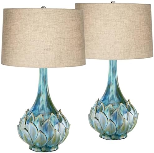 29 1/2" Tall Table Lamps Set of 2 Blue Green Ceramic Coastal Modern - image 9