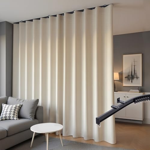 Room Divider Blackout Curtains & Ceiling Curtain Track Set Wall Mount Extra Wide Track Curtains Flexible Sliding Curtain Rod Room Separation Privacy（W 216 x H 96 in Beige Drape & Black Rail） - image 10