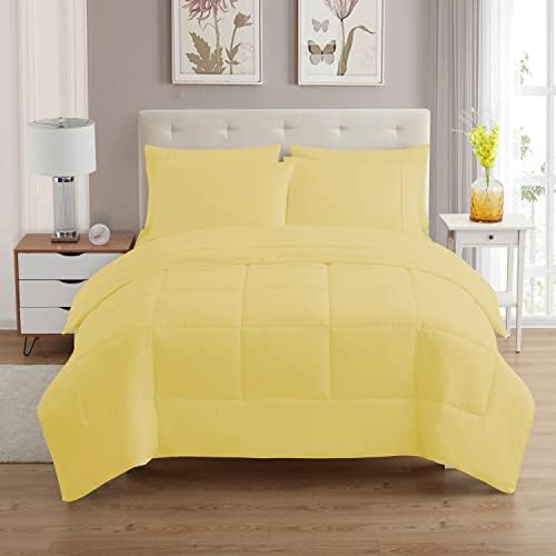 7 Piece Comforter Set Bag Solid Color All Season Soft Down Alternative Blanket & Luxurious Microfiber Bed Sheets, Yellow, Queen (Pack of 4) - image 8