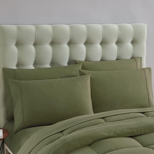 7 Piece Comforter Set Bag Solid Color All Season Soft Down Alternative Blanket & Luxurious Microfiber Bed Sheets, Sage, Queen (Pack of 4) - image 12