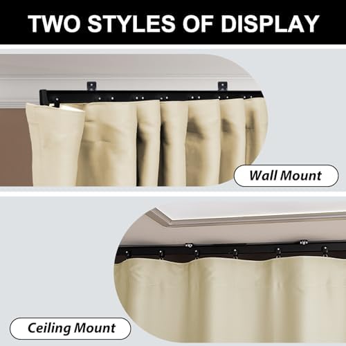 Room Divider Blackout Curtains & Ceiling Curtain Track Set Wall Mount Extra Wide Track Curtains Flexible Sliding Curtain Rod Room Separation Privacy（W 216 x H 96 in Beige Drape & Black Rail） - image 12