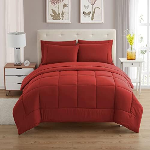 7 Piece Comforter Set Bag Solid Color All Season Soft Down Alternative Blanket & Luxurious Microfiber Bed Sheets, Red, Twin (Pack of 4, 28 Count Total) - image 9