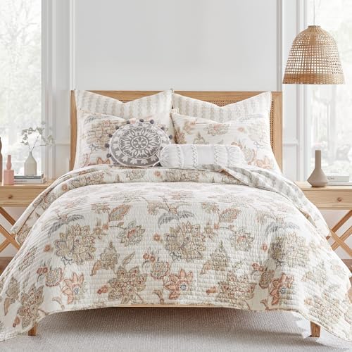 Selesta Blush Quilt Set - King Quilt and Two King Shams - Floral - Blush Taupe Grey - Quilt (106x92in.) and Shams (20x36in.) - Reversible - Cotton - image 10