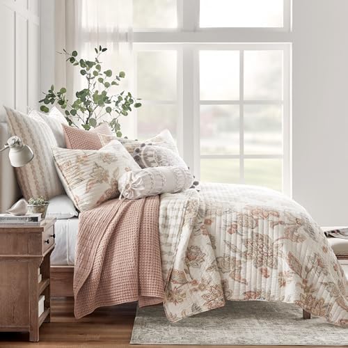Selesta Blush Quilt Set - King Quilt and Two King Shams - Floral - Blush Taupe Grey - Quilt (106x92in.) and Shams (20x36in.) - Reversible - Cotton - image 12