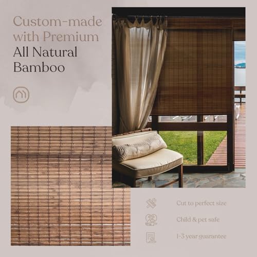 Custom Bamboo Shades | Rustic | Cordless Bamboo Roman Shades for Windows and Doors (Natural Woven) | Rustic Walnut (Great Privacy) | 52" W X 72" H - image 12