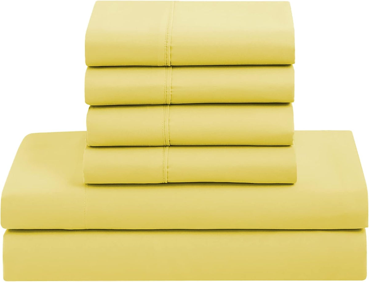 7 Piece Comforter Set Bag Solid Color All Season Soft Down Alternative Blanket & Luxurious Microfiber Bed Sheets, Yellow, Queen (Pack of 4) - image 6