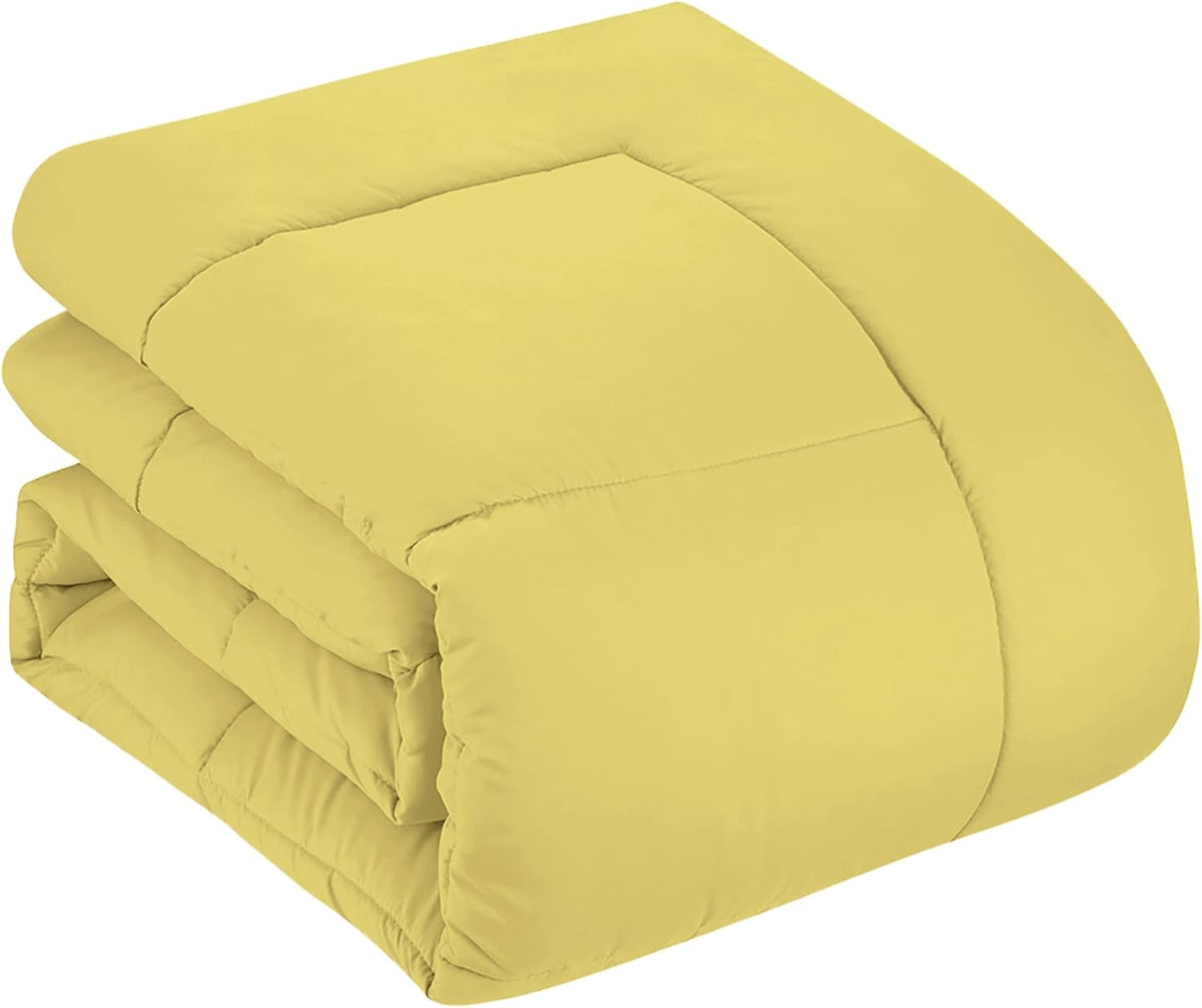 7 Piece Comforter Set Bag Solid Color All Season Soft Down Alternative Blanket & Luxurious Microfiber Bed Sheets, Yellow, Queen (Pack of 4) - image 3