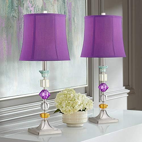 25 1/2" High Brushed Nickel Table Lamps Set of 2 Stacked Acrylic Gem - image 11