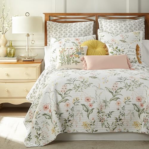 Viviana Reversible King/Cal King Quilt Set (106x92in) with 2 Pillow Shams (36x20in) - Floral - Blush, Green, White - Cotton King Size Quilt Bedding Set - Lightweight, Soft, Pre-Washed - image 11