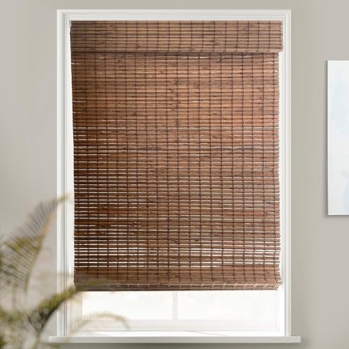 Custom Bamboo Shades | Rustic | Top Down Bottom Up Cordless | Bamboo Roman Shades for Windows and Doors (Natural Woven) | Rustic Walnut (Great Privacy) | 52.5" W x 60" H - image 9