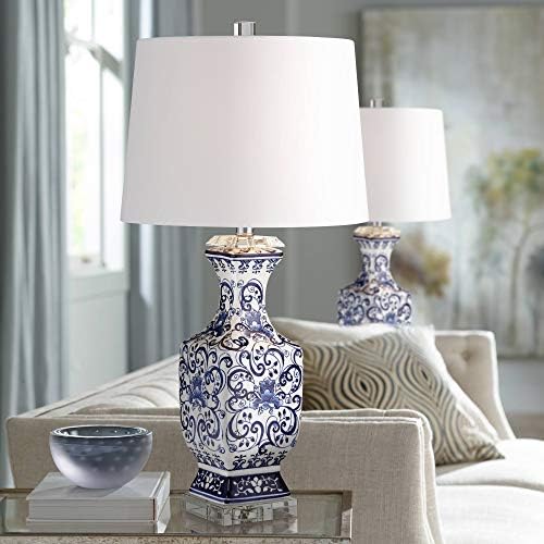 28" Tall Table Lamps Set of 2 Blue White Porcelain Jar Traditional - image 12