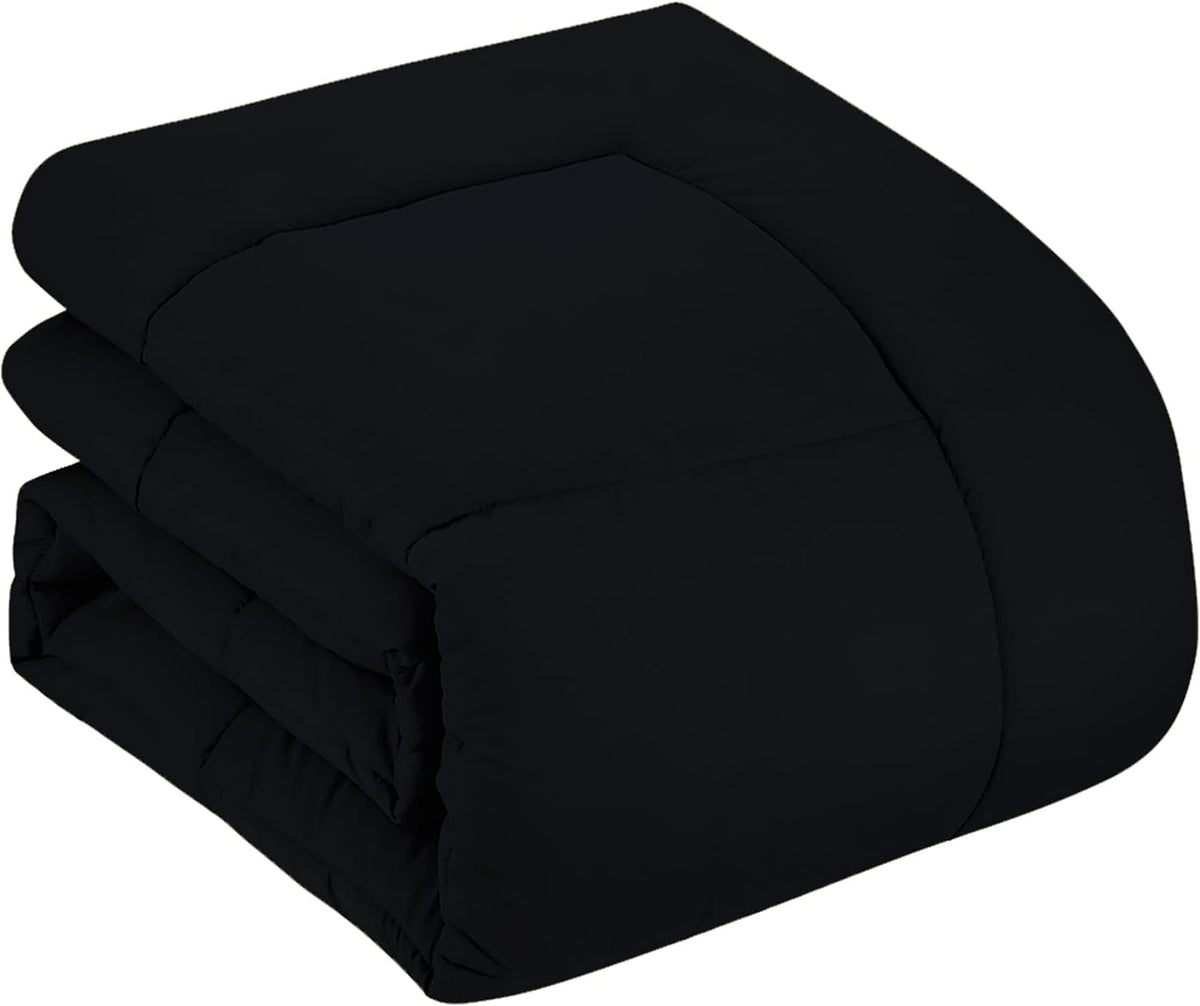 7 Piece Comforter Set Bag Solid Color All Season Soft Down Alternative Blanket & Luxurious Microfiber Bed Sheets, Black, King (Pack of 3) - image 3