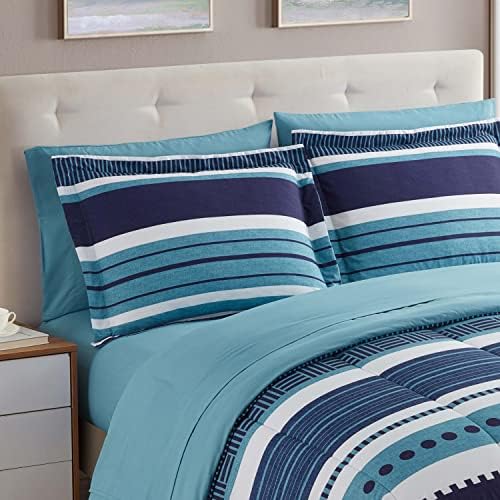 7 Piece Comforter Set Bag Solid Color All Season Soft Down Alternative Blanket & Luxurious Microfiber Bed Sheets, Marino, Full (Pack of 4, 28 Count Total) - image 9