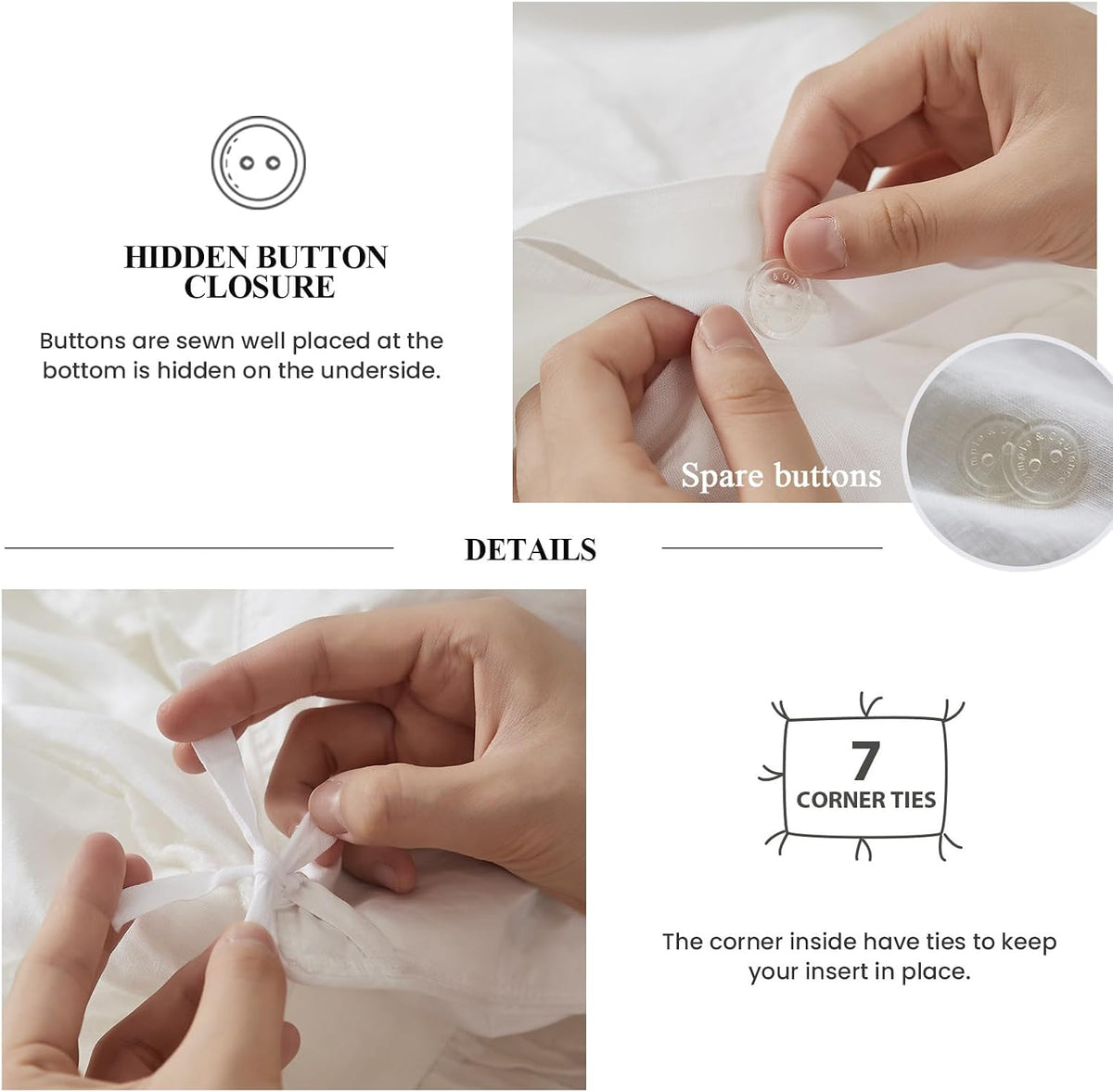 100% Linen Duvet Cover Set, 3 PCS Natural French Flax White Ruffle Duvet Cover King Size, Breathable Comfy Linen Bedding Comforter Cover with 2 Pillowcases (White, 104"X92") - image 4