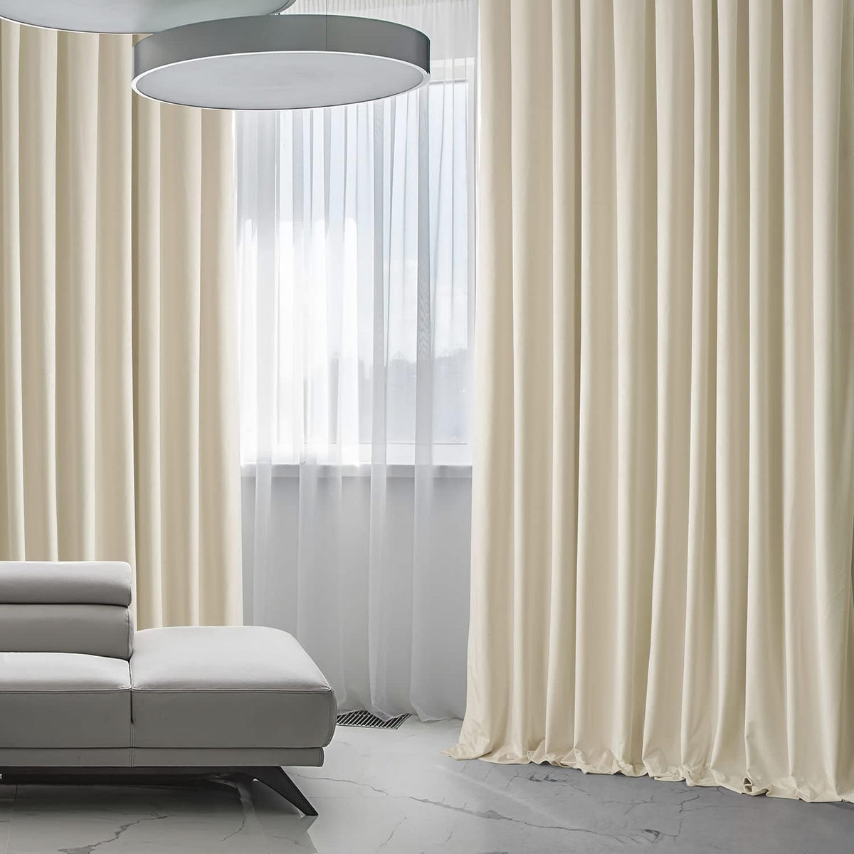 Extra Wide Plush Velvet Blackout Curtains (1 Panel) 100W X 84L, Diva Cream - image 2