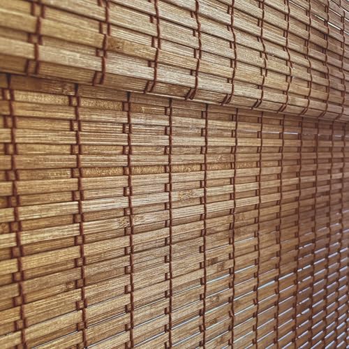 Custom Bamboo Shades | Rustic | Cordless Bamboo Roman Shades for Windows and Doors (Natural Woven) | Rustic Walnut (Great Privacy) | 50" W X 48" H - image 11