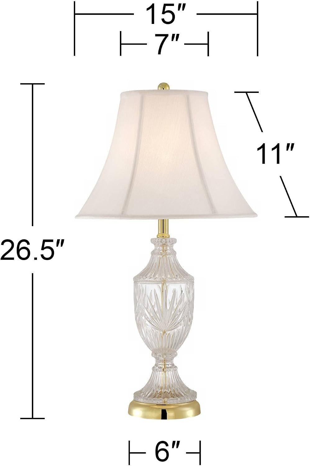 26 1/2" Tall Table Lamps Set of 2 Gold Brass Cut Clear Glass Urn - image 4