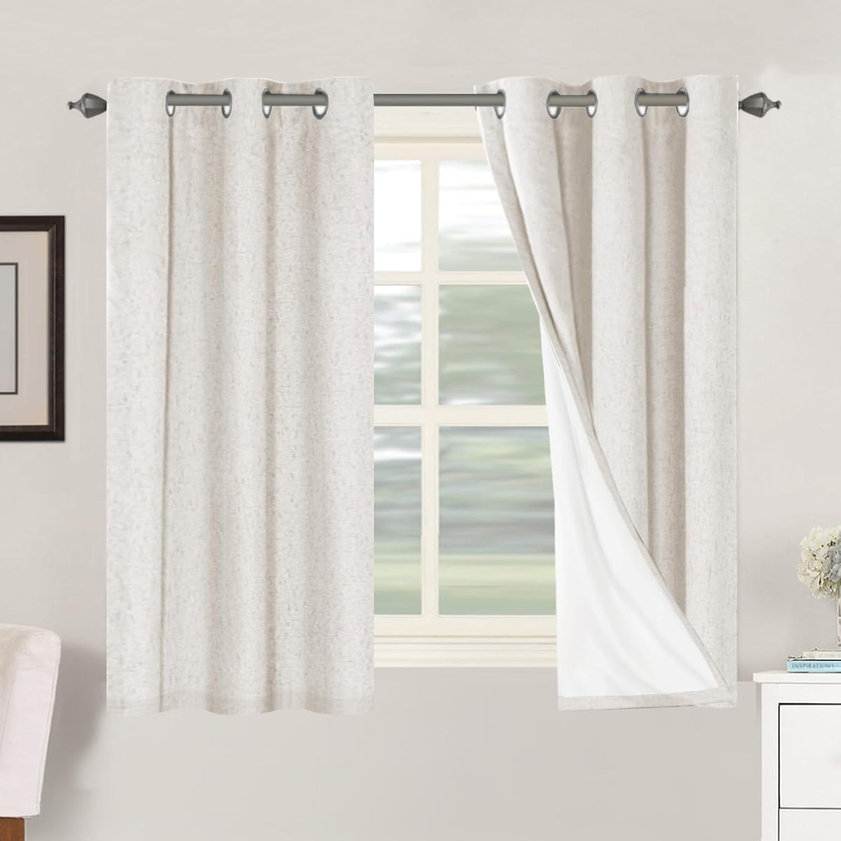 Linen Blackout Curtains Durable Thick Textured Linen Look 100% Blackout Patio Door Curtain Anti Rust Grommet Extra Wide Sliding Door Curtain Panel, Natural，W100 x L108 inch (Pack of 4) - image 11