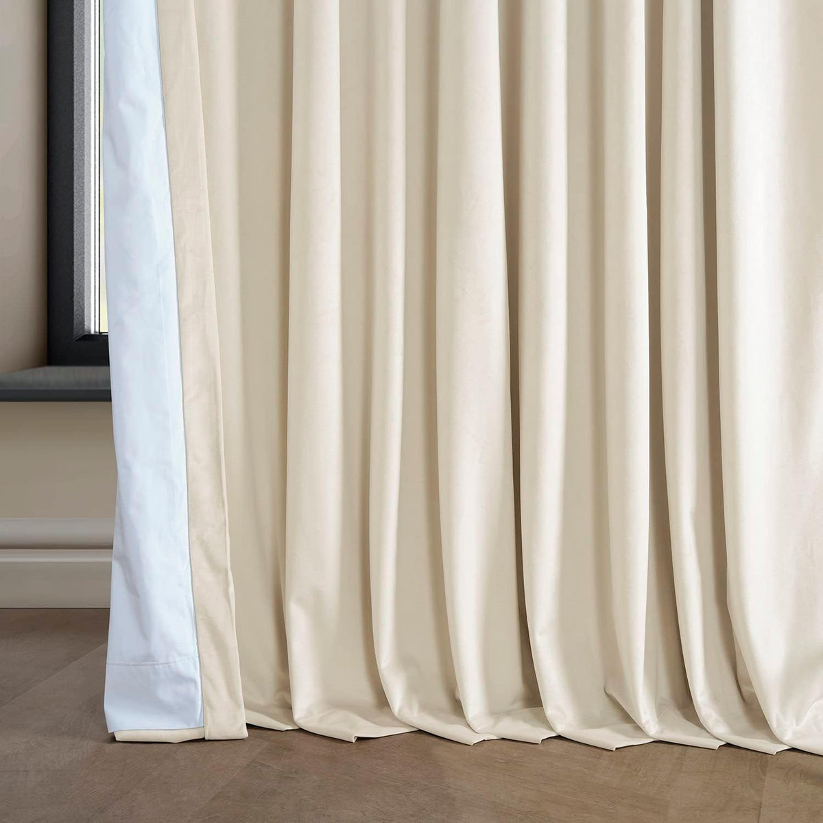 Extra Wide Plush Velvet Blackout Curtains (1 Panel) 100W X 84L, Diva Cream - image 7