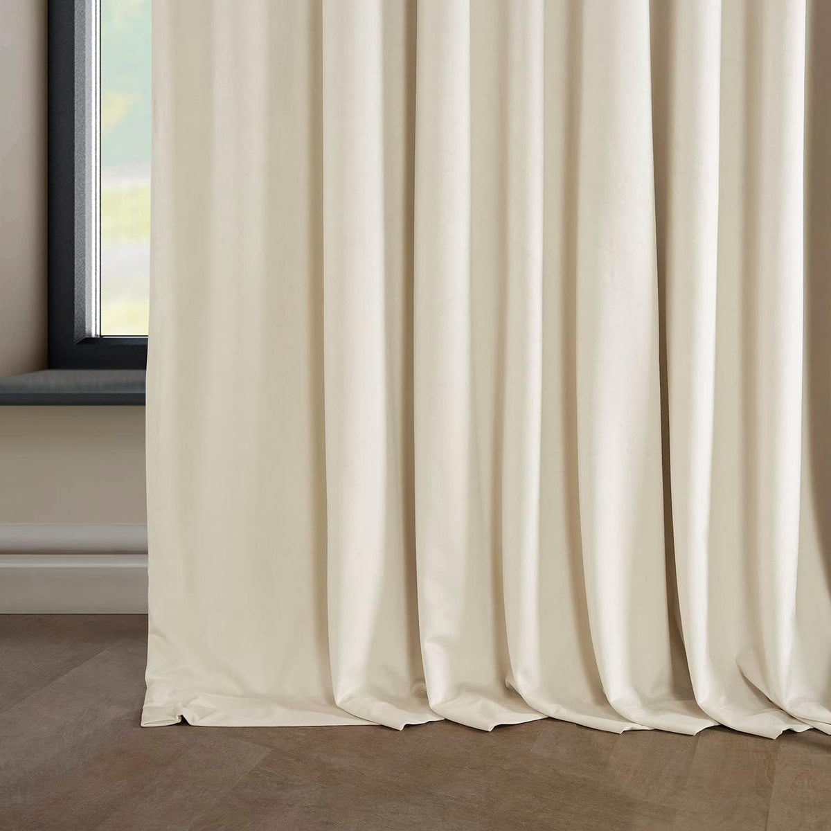 Extra Wide Plush Velvet Blackout Curtains (1 Panel) 100W X 84L, Diva Cream - image 6