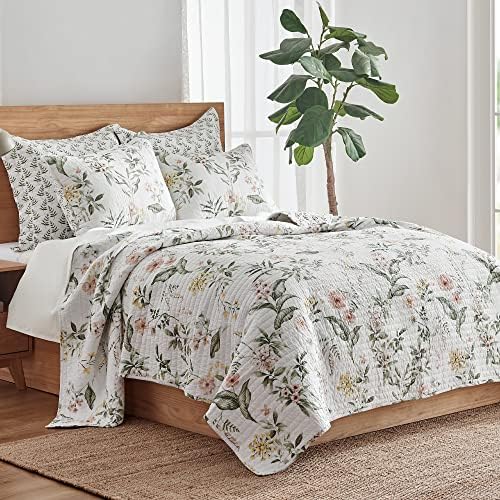 Viviana Reversible King/Cal King Quilt Set (106x92in) with 2 Pillow Shams (36x20in) - Floral - Blush, Green, White - Cotton King Size Quilt Bedding Set - Lightweight, Soft, Pre-Washed - image 12