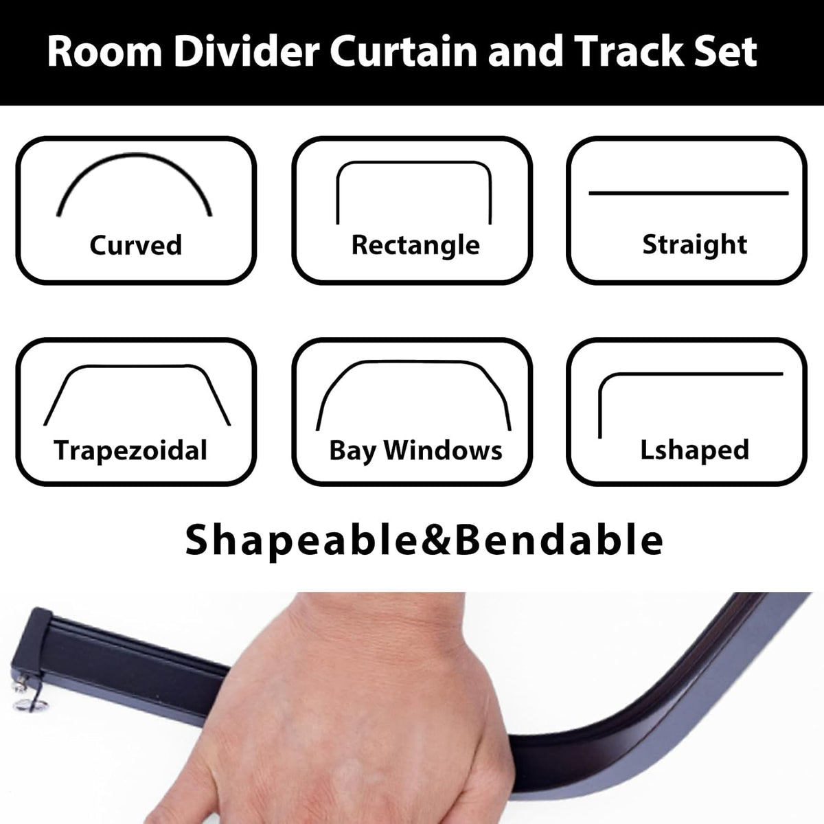 Room Divider Blackout Curtains & Ceiling Curtain Track Set Wall Mount Extra Wide Track Curtains Flexible Sliding Curtain Rod Room Separation Privacy（W 216 x H 96 in Beige Drape & Black Rail） - image 7