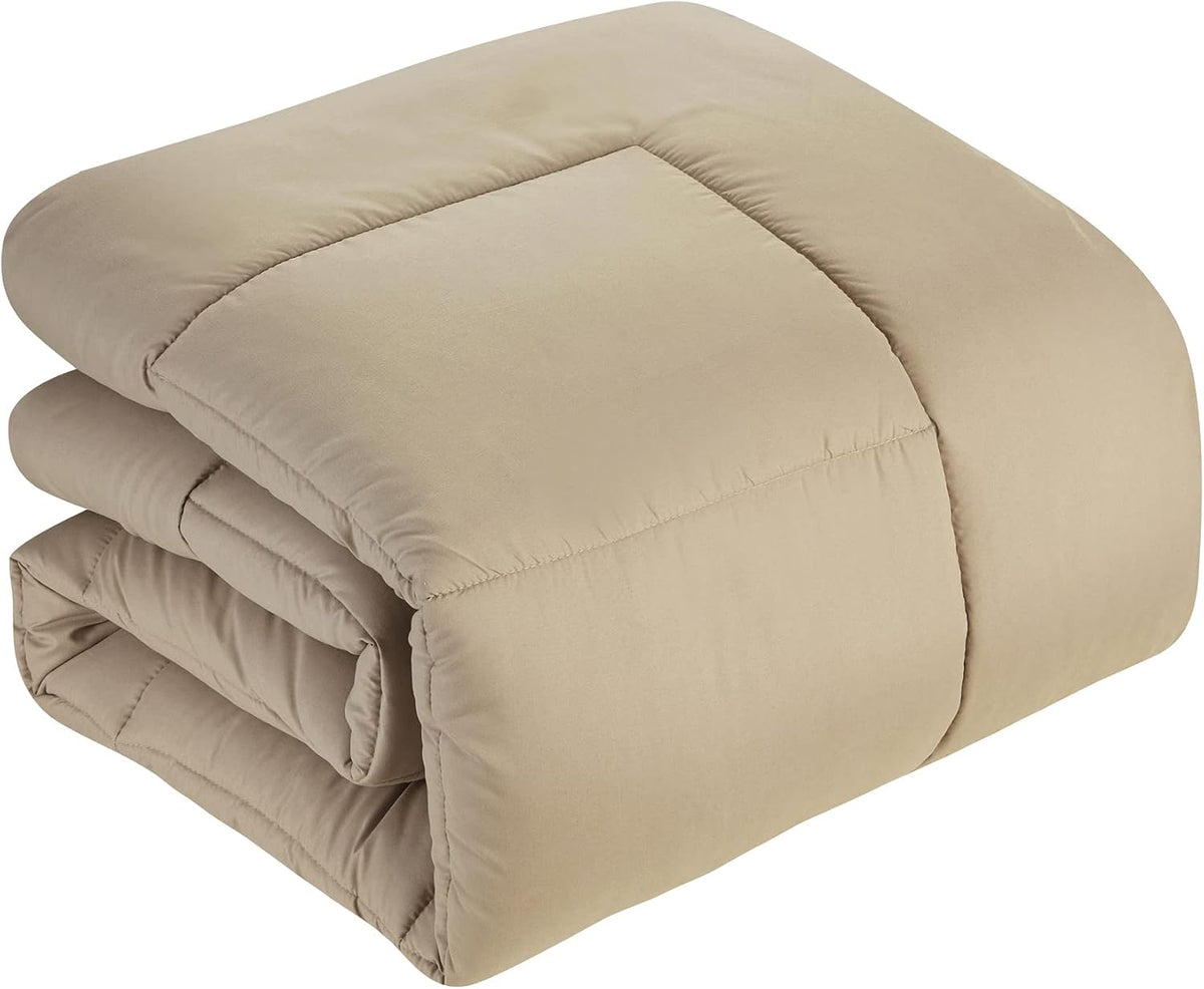 7 Piece Comforter Set Bag Solid Color All Season Soft Down Alternative Blanket & Luxurious Microfiber Bed Sheets, Taupe, King (Pack of 3) - image 3