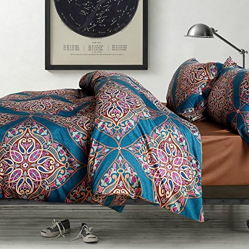 Damask Medallion Duvet Cover, Luxury Paisley Print Bedding Set, 400 Thread Count Egyptian Cotton (Teal, King) - image 11