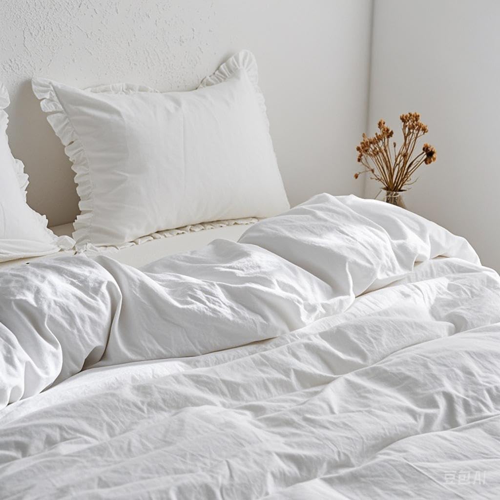100% Linen Duvet Cover Set, 3 PCS Natural French Flax White Ruffle Duvet Cover King Size, Breathable Comfy Linen Bedding Comforter Cover with 2 Pillowcases (White, 104"X92") - image 3