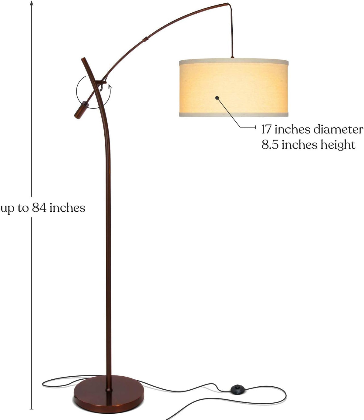 Grayson LED Floor Lamp, Modern Arc Lamp with Linen Shade for Office & Living Room, Tall, Height Adjustable Industrial Standing Lamp for Bedroom Reading, Over The Sofa - Bronze - image 3