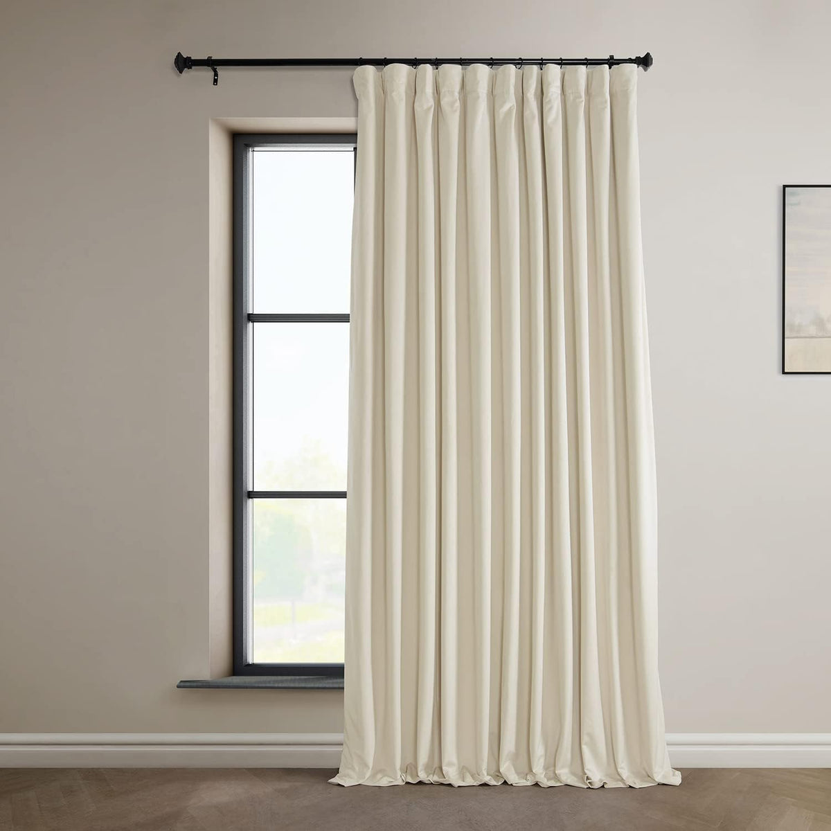 Extra Wide Plush Velvet Blackout Curtains (1 Panel) 100W X 84L, Diva Cream