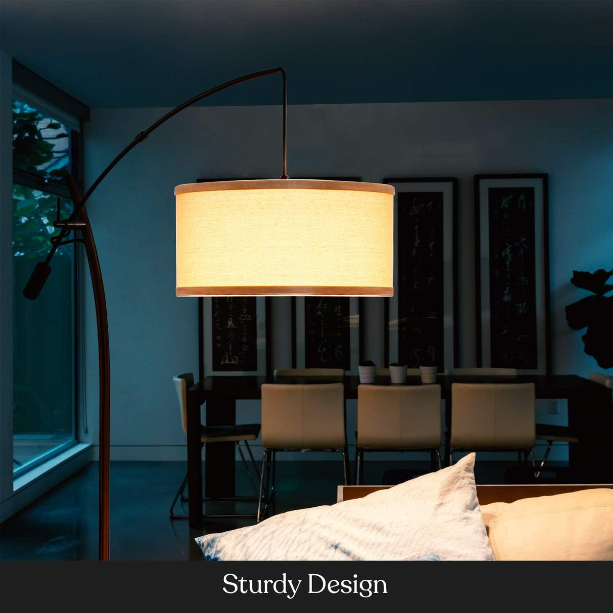 Grayson LED Floor Lamp, Modern Arc Lamp with Linen Shade for Office & Living Room, Tall, Height Adjustable Industrial Standing Lamp for Bedroom Reading, Over The Sofa - Bronze - image 8