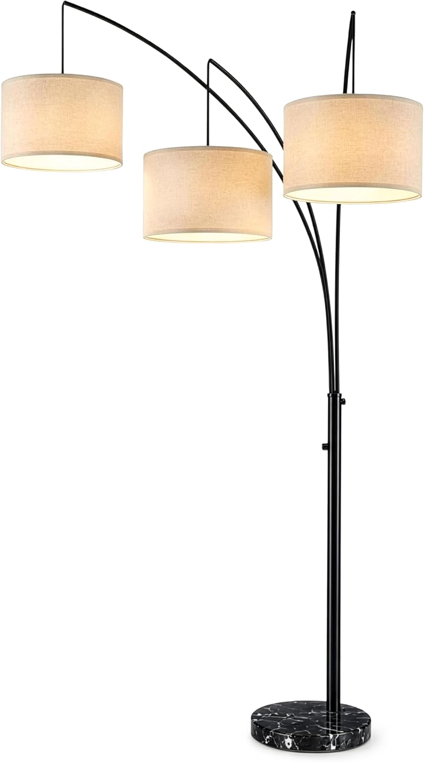 Trilage Arc Floor Lamp - Large Standing Lamp with 3 Fabric Shades & LED Bulbs for Living Room Over the Sofa, Reading, Multi-Head Traditional Tree Floor Lamp for Bedroom - Oil Rubbed Bronze - image 10