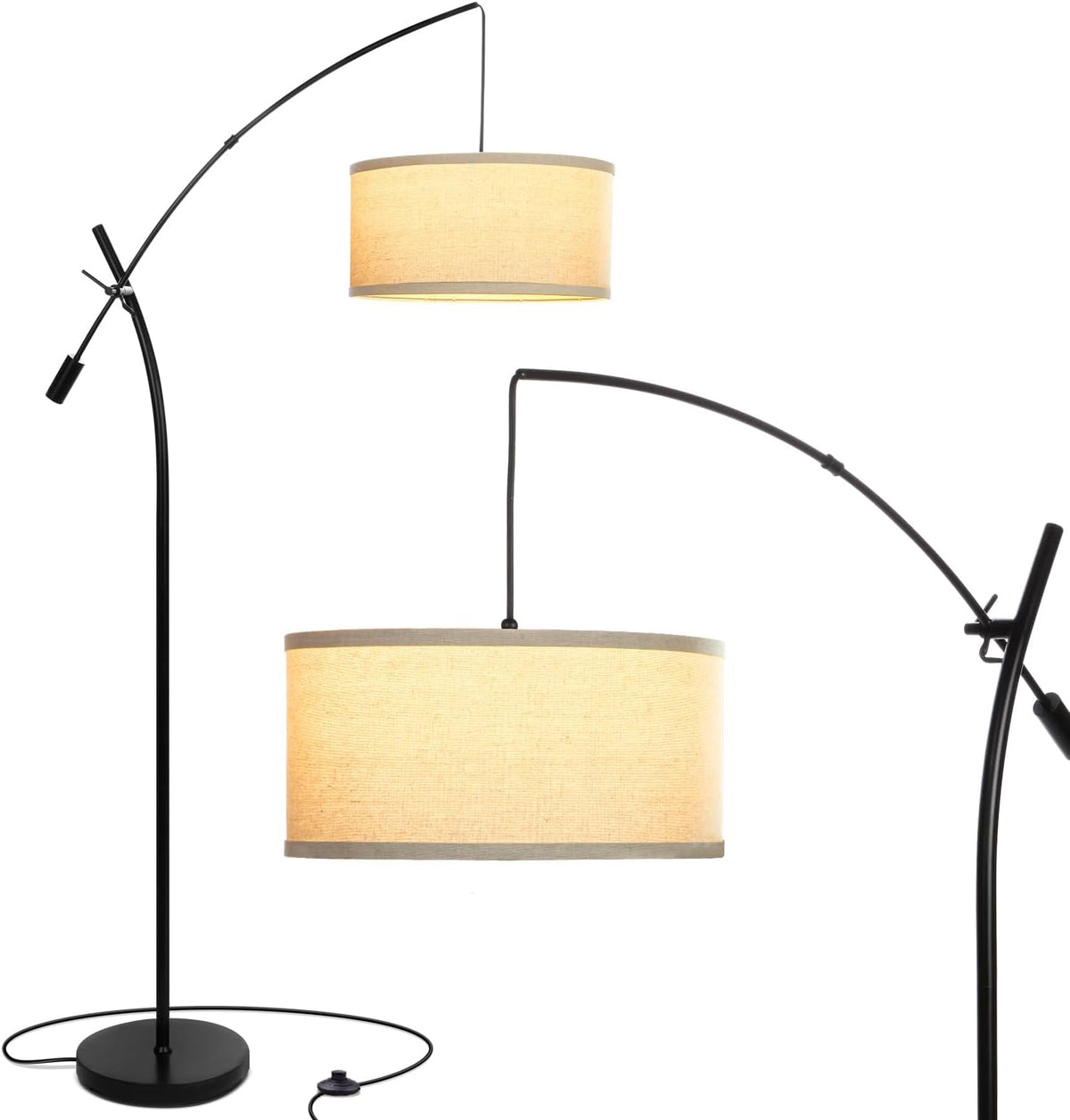 Grayson LED Floor Lamp, Modern Arc Lamp with Linen Shade for Office & Living Room, Tall, Height Adjustable Industrial Standing Lamp for Bedroom Reading, Over The Sofa - Bronze - image 10