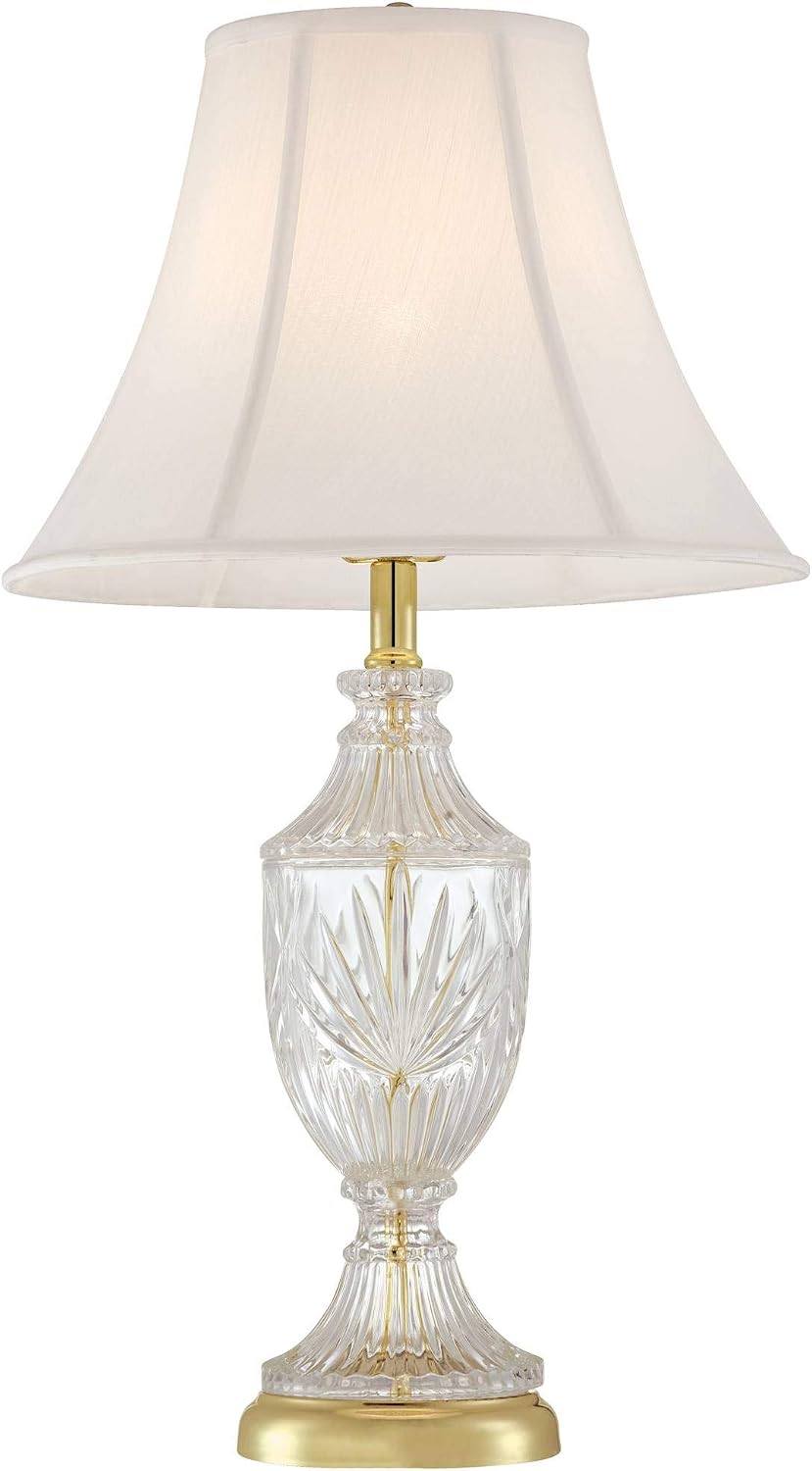26 1/2" Tall Table Lamps Set of 2 Gold Brass Cut Clear Glass Urn - image 7