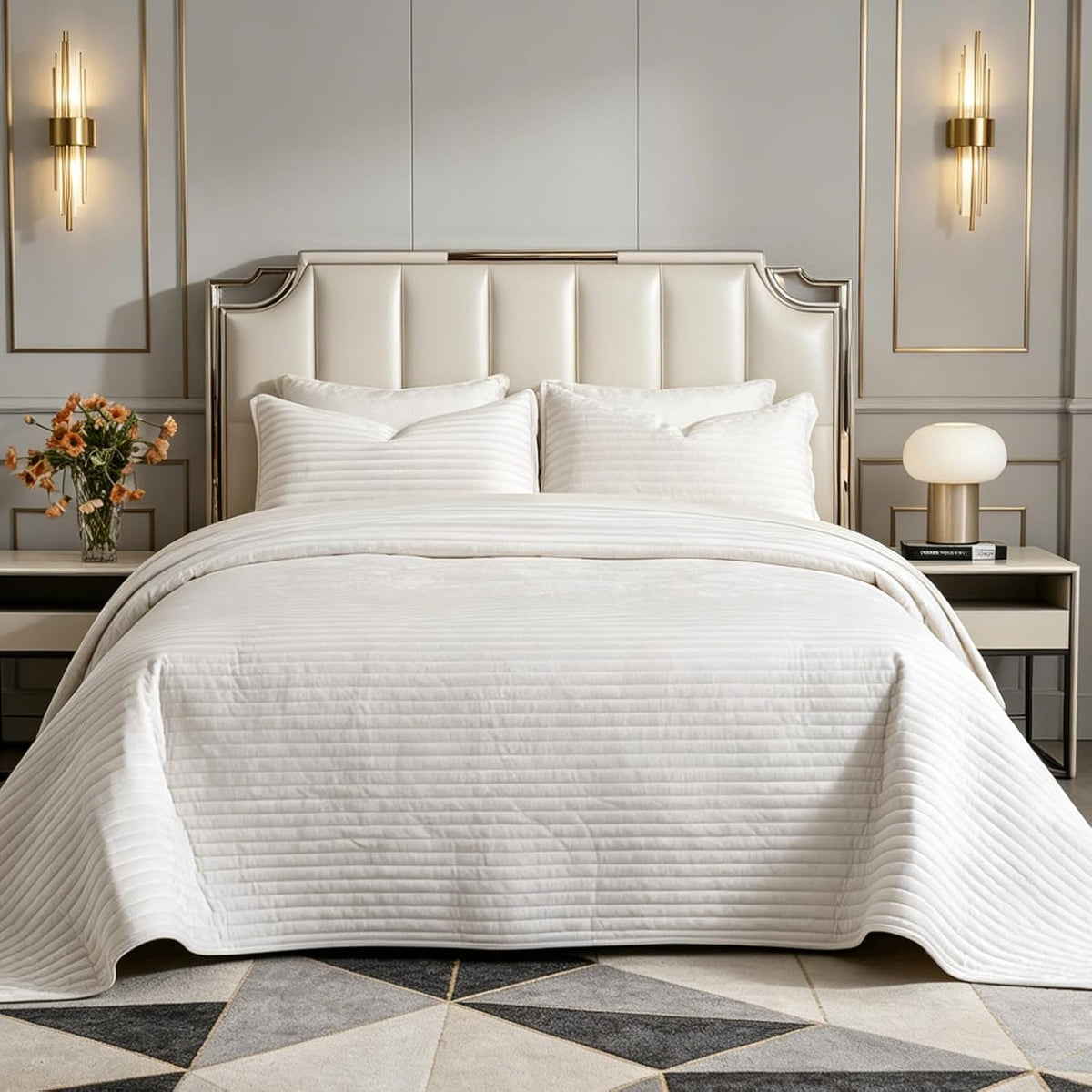 Oversized King Bedspread 120x128 Striped Soft Velvet Quilt Set - image 11